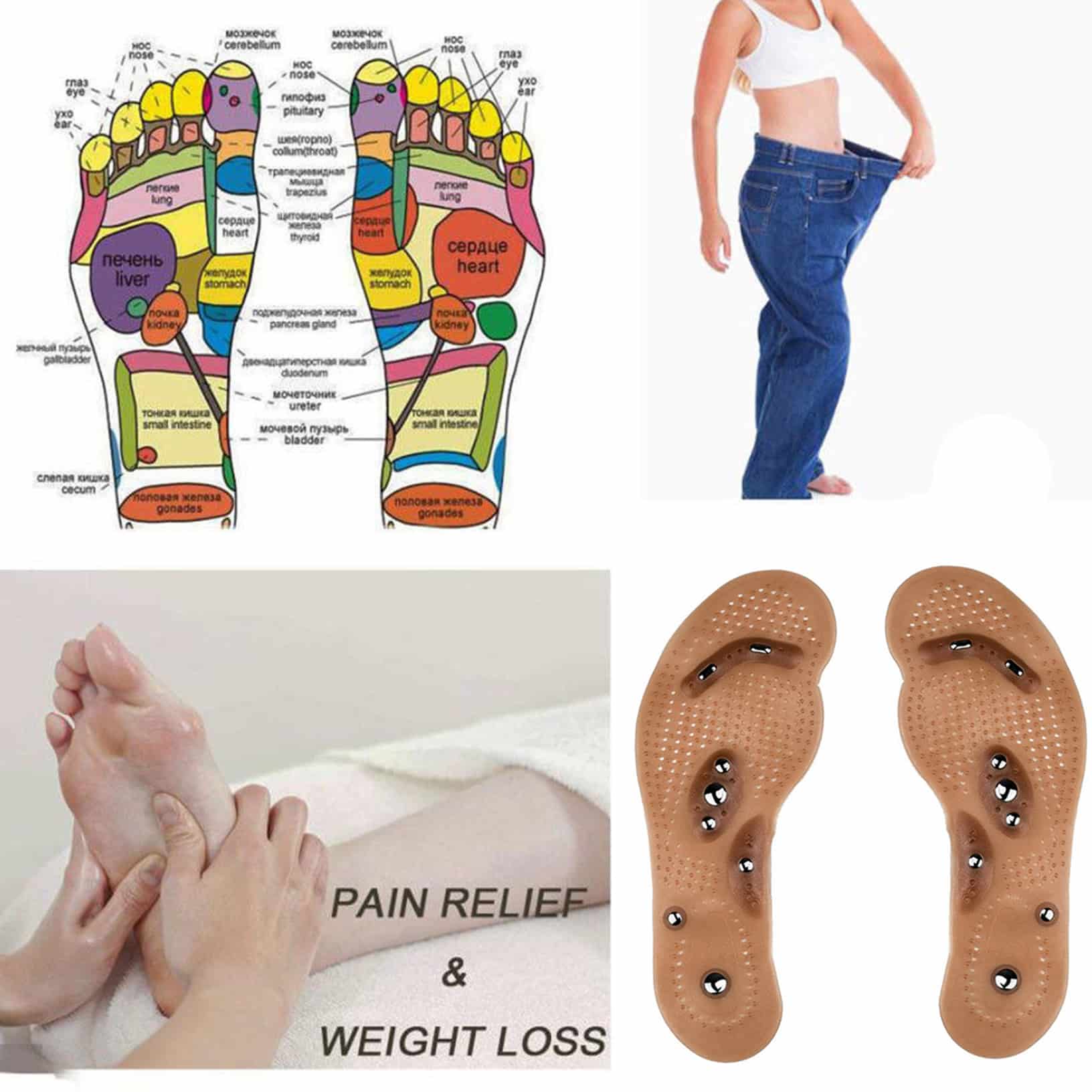 Acupressure Slimming Insoles Foot Massager Magnetic Therapy Weight Loss ...