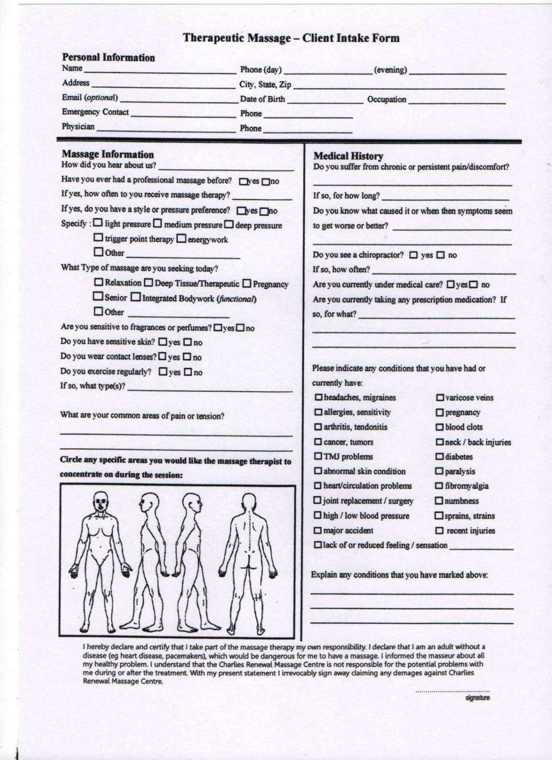 Client Intake Form Massage Therapy Template ...
