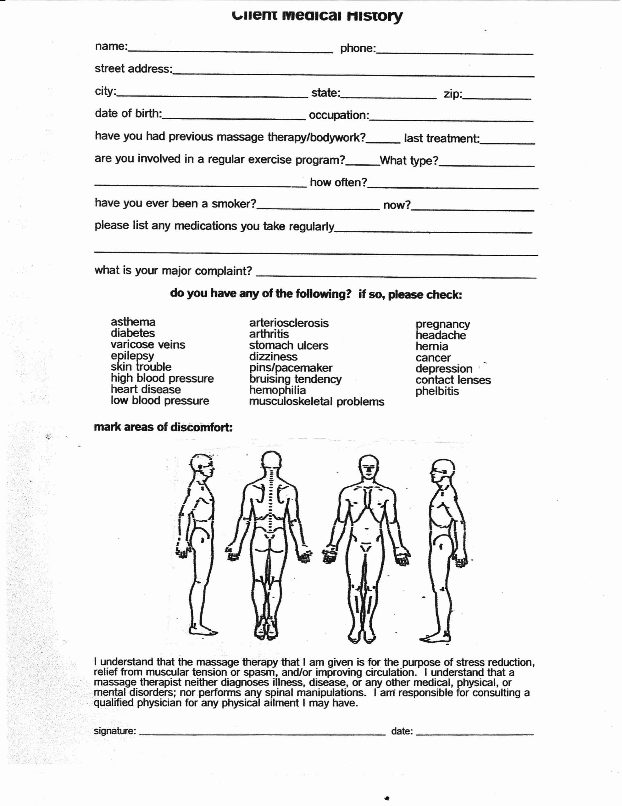 Counseling Intake form Template Fresh Intake form for Massage therapy ...