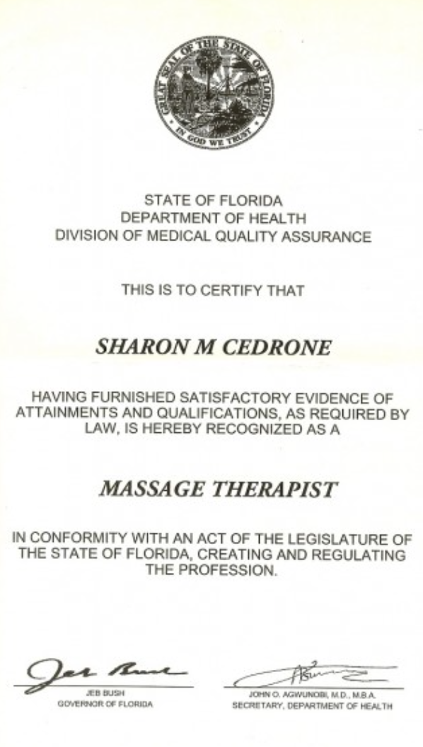 Florida State Massage License