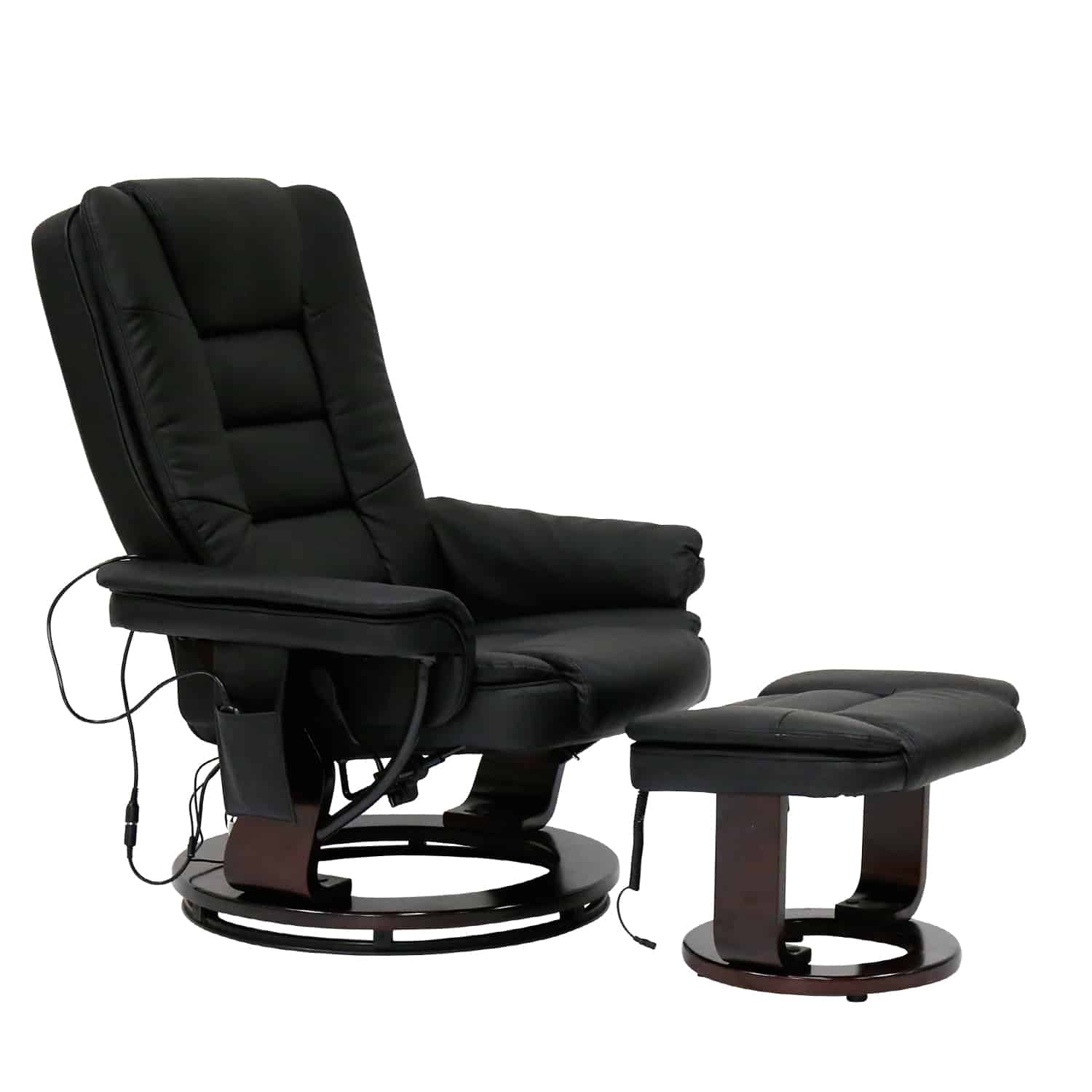 Kinbor Black PU Leather Massage Chair Recliner Ottoman w/Control 8 Heat ...