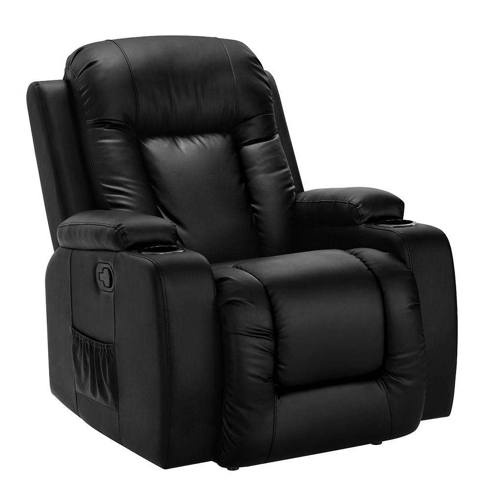 Loomie Black PU Leather Electric Recliner Heating Massage ...