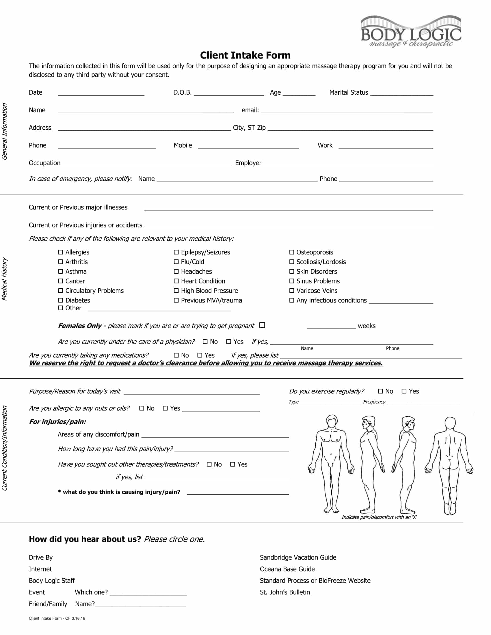 massage therapy intake form