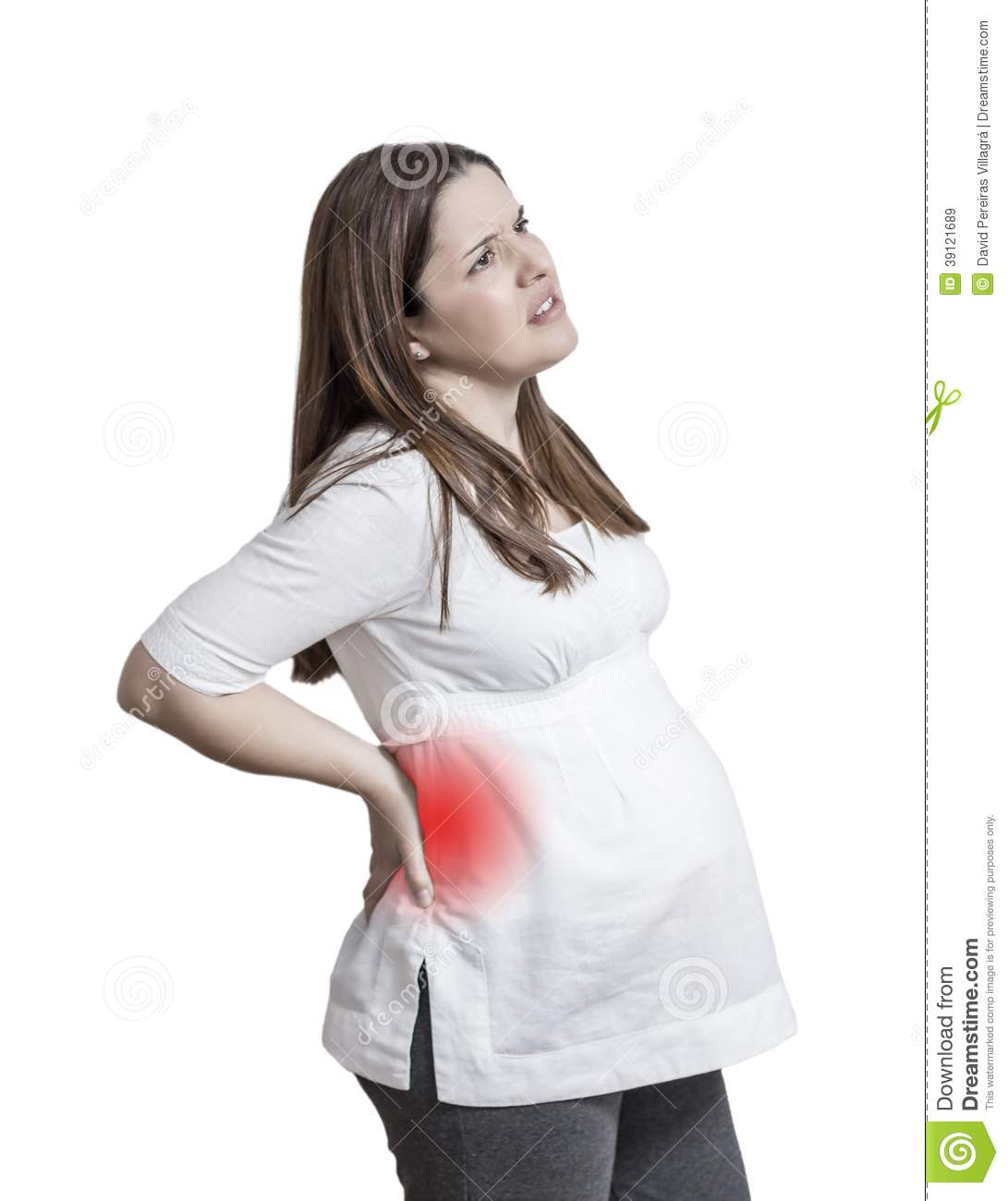 Pregnant Woman with Strong Pain Massaging Her Back Stock Image