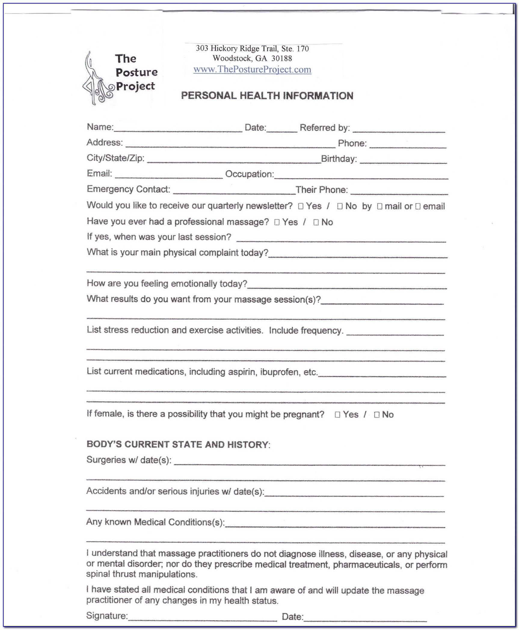Printable Chair Massage Consent Form