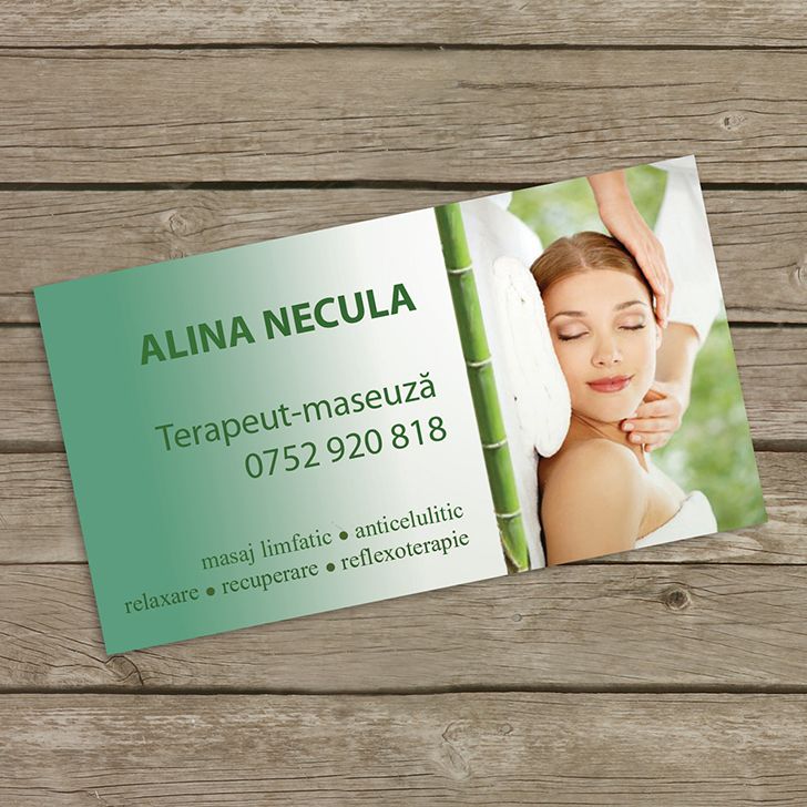 Simple single side green massage therapist business card template desi ...
