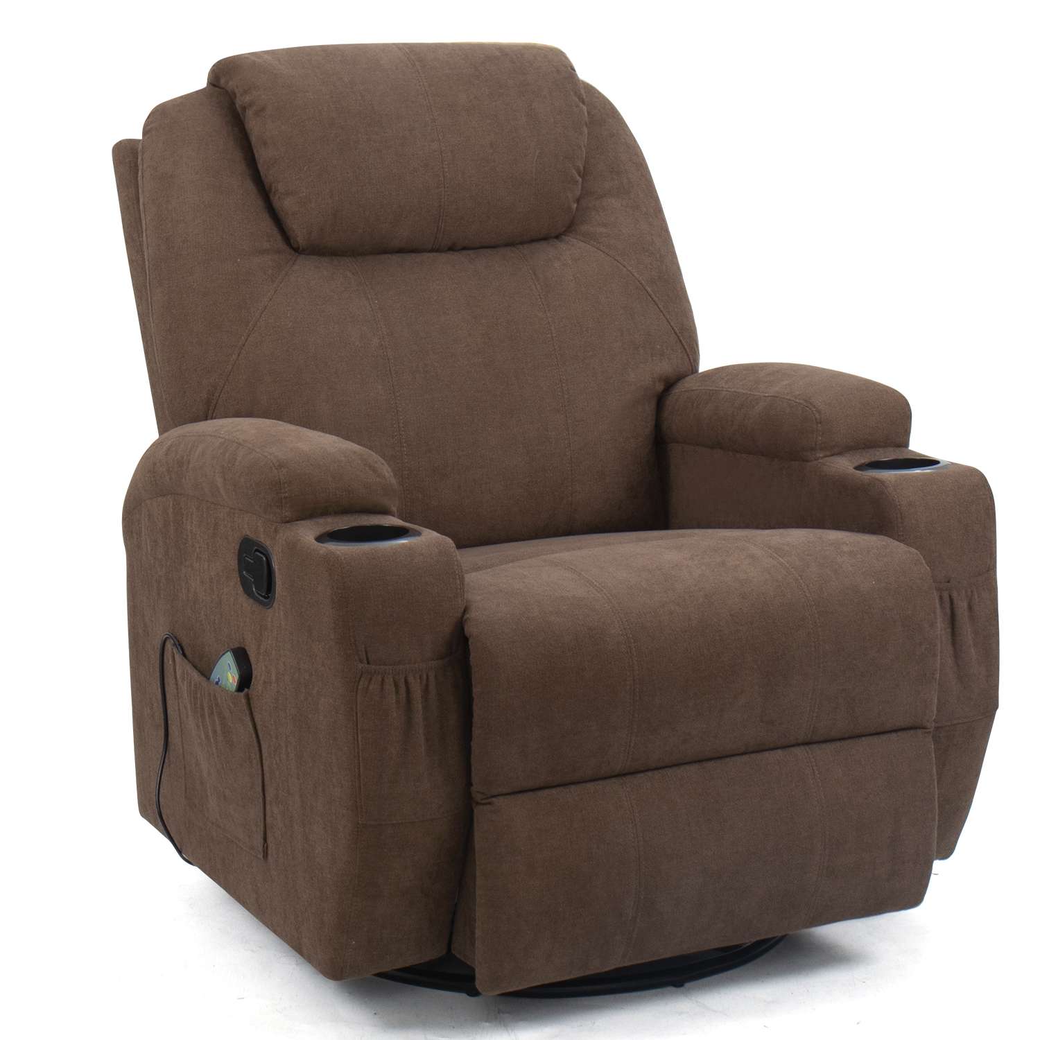 Walnew Swivel Rocker Recliner with Massage and Heat, Brown Fabric ...